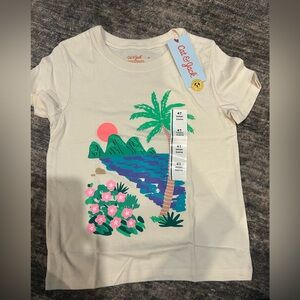 Studio Cream Tee with Tropical Palm and Sunset Graphic
